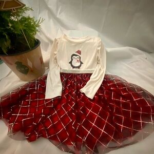 Young Hearts 5T toddler girl dress Penguin shiny silver, black and white.